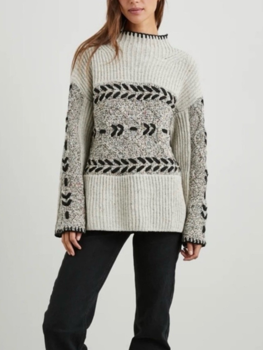 Rails Heather Cables XL Cable Knit Sweater Cream Black Wool Blend